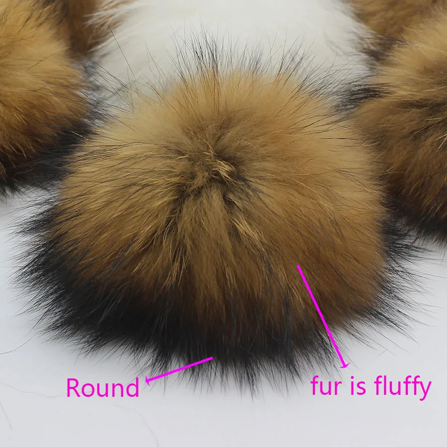 Whosale 5pcs/ Lot DIY White Pompom Raccoon Fox Fur Pom Poms Fur Balls for Knitted Hat Cap Beanies Scarf Real Fur Pompoms