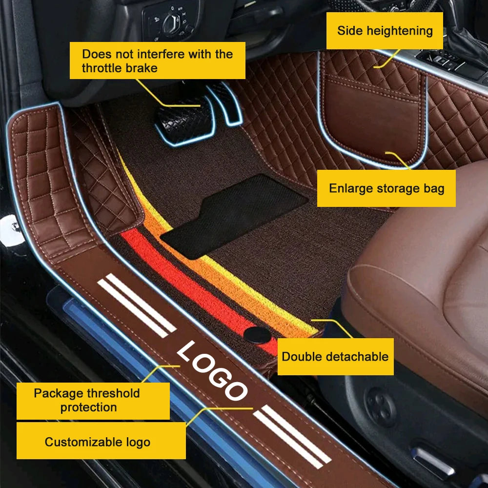 Double Car Floor Mats For Kia Stinger 2018-2022 Leather Chenille Car Mat Full Set Interior Accessories Custom Logo Carpet