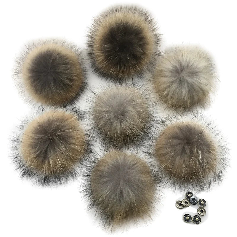 Whosale 5pcs/ Lot DIY White Pompom Raccoon Fox Fur Pom Poms Fur Balls for Knitted Hat Cap Beanies Scarf Real Fur Pompoms