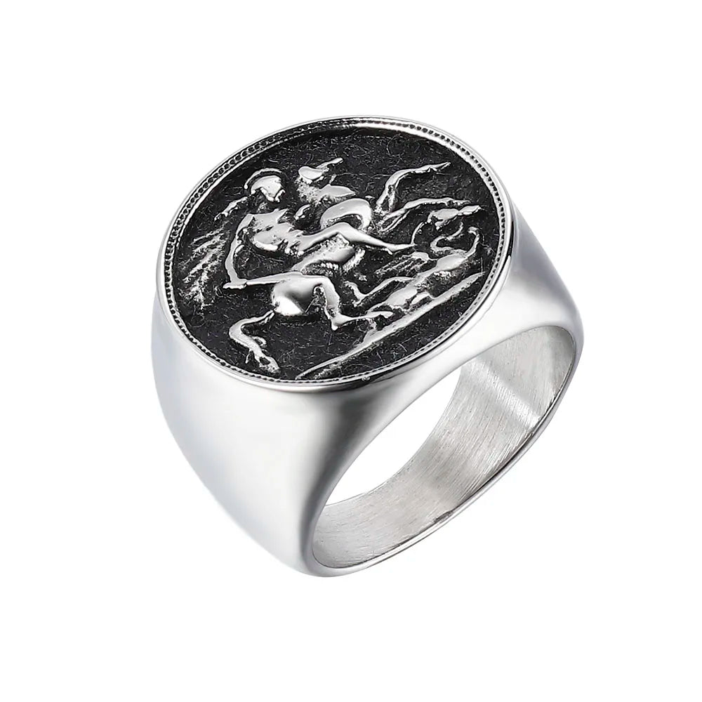 Valily Cool Men's Horse Ring Stainless Steel Ring Gold Color Rome Soldier Rings Fashion Animal Jewelry for men Bague Homme