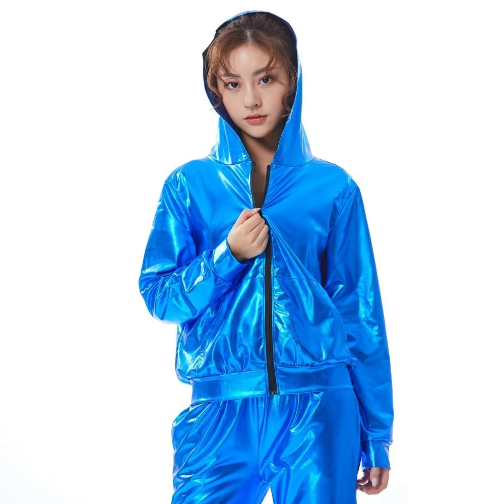 2021 Spring Autumn Kid Audlt Bomber With Pockets Jacket Blue Stage Performance Paillette Feminina Casaco Hip Hop Dance Coat