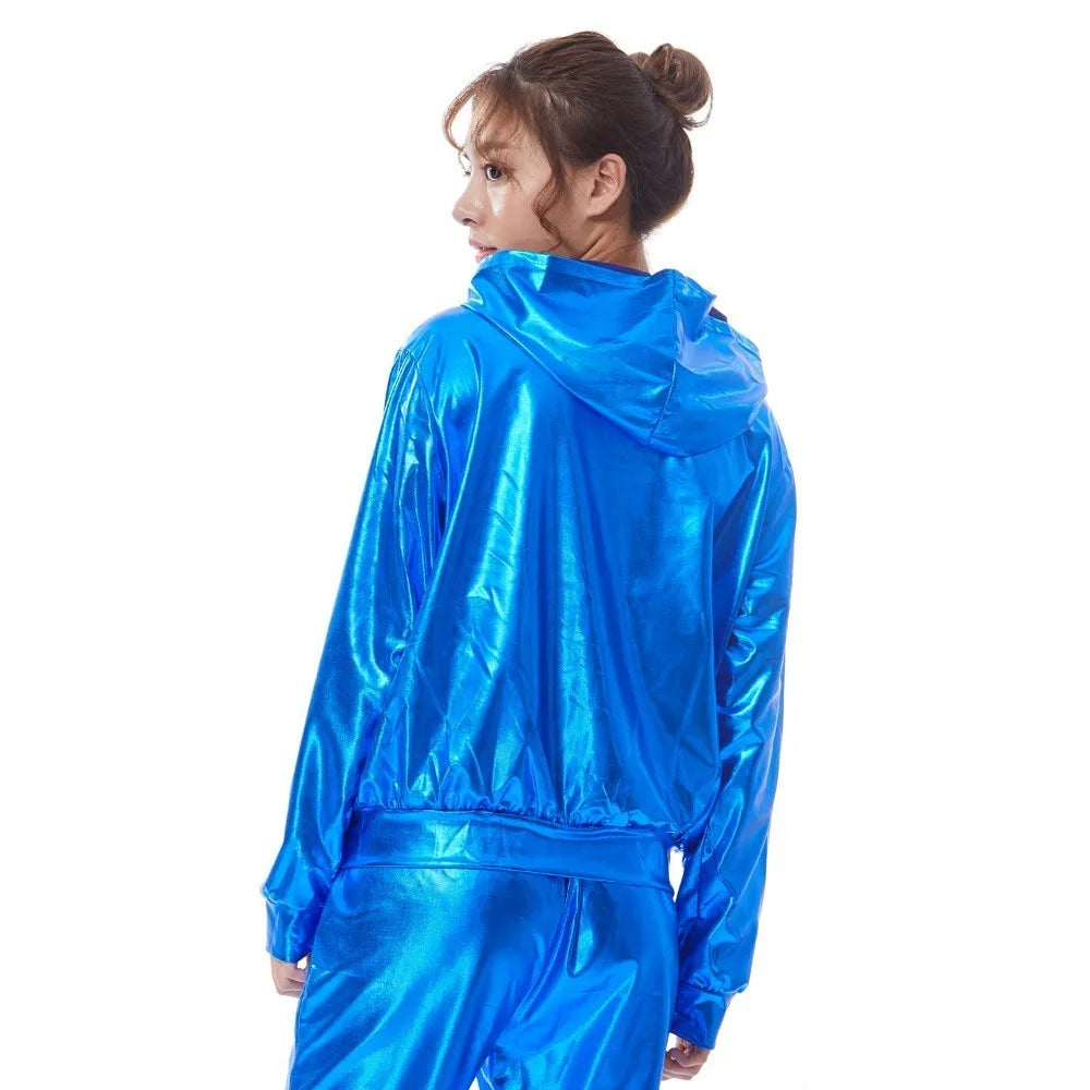 2021 Spring Autumn Kid Audlt Bomber With Pockets Jacket Blue Stage Performance Paillette Feminina Casaco Hip Hop Dance Coat
