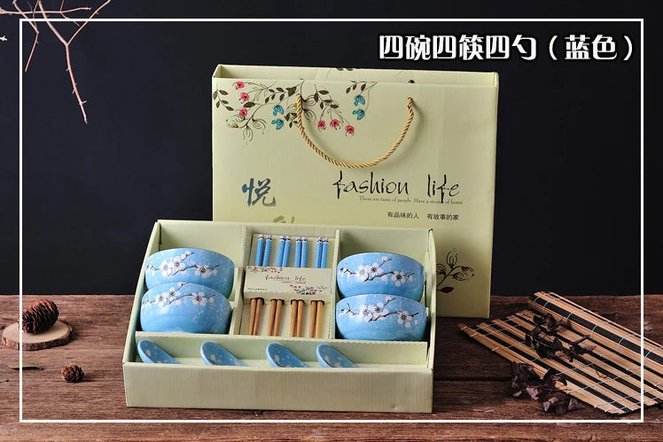 Creative ceramic bowl household tableware 4 bowls chinese gift dinnerware set tableware gift boxes wedding
