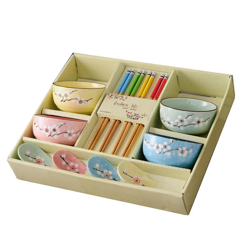 Creative ceramic bowl household tableware 4 bowls chinese gift dinnerware set tableware gift boxes wedding