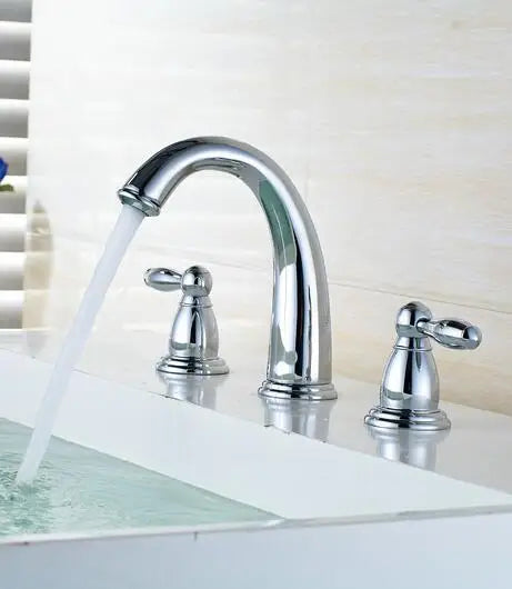Nordic Style Basin Faucet Golden Plate 3 Hole Bathroom Sink Faucet Deck Mounted Cold Hot Vintage Sink Faucet Mixer Tap 8207
