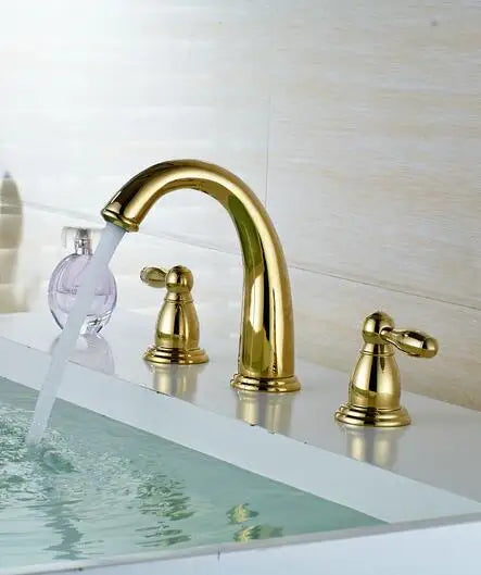 Nordic Style Basin Faucet Golden Plate 3 Hole Bathroom Sink Faucet Deck Mounted Cold Hot Vintage Sink Faucet Mixer Tap 8207