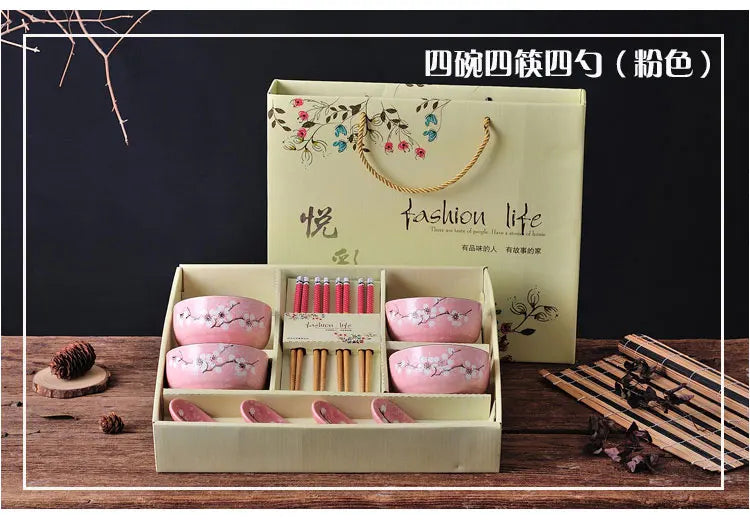 Creative ceramic bowl household tableware 4 bowls chinese gift dinnerware set tableware gift boxes wedding