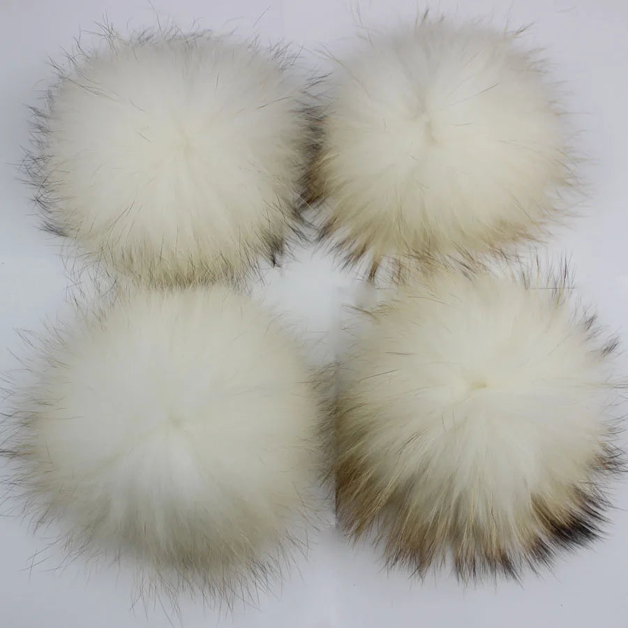 Whosale 5pcs/ Lot DIY White Pompom Raccoon Fox Fur Pom Poms Fur Balls for Knitted Hat Cap Beanies Scarf Real Fur Pompoms
