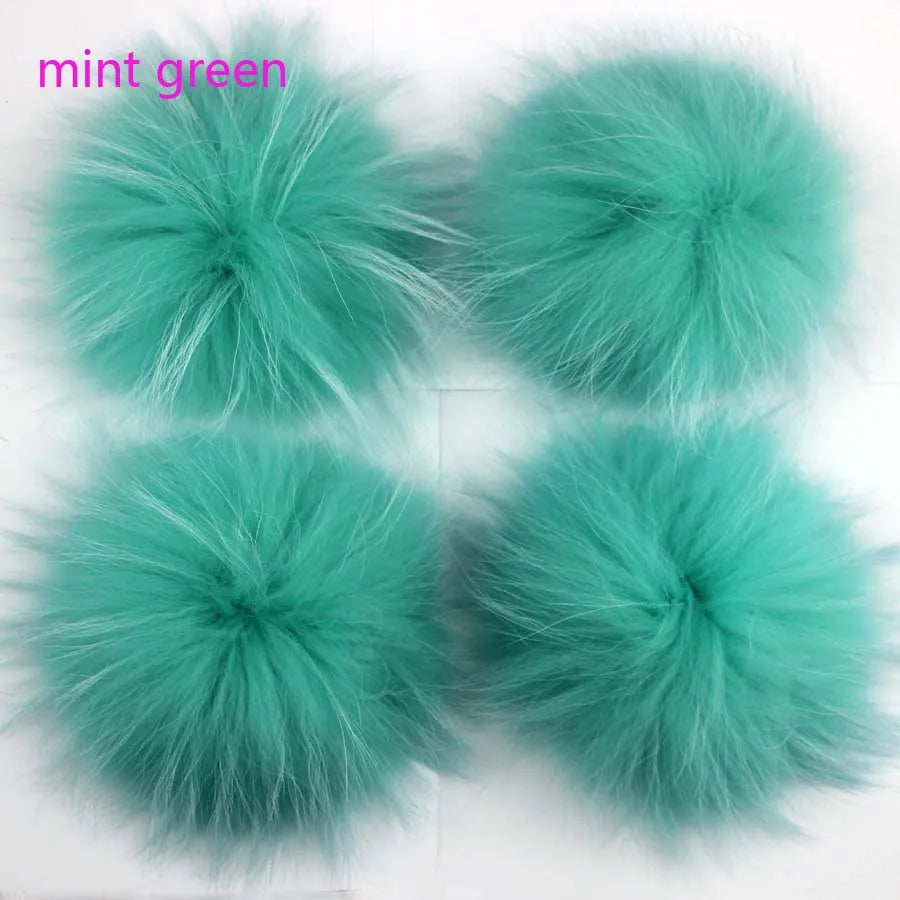 Whosale 5pcs/ Lot DIY White Pompom Raccoon Fox Fur Pom Poms Fur Balls for Knitted Hat Cap Beanies Scarf Real Fur Pompoms