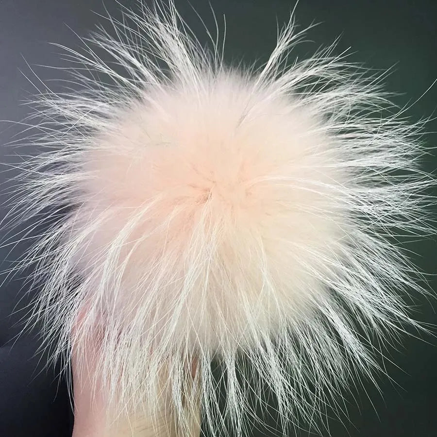 Whosale 5pcs/ Lot DIY White Pompom Raccoon Fox Fur Pom Poms Fur Balls for Knitted Hat Cap Beanies Scarf Real Fur Pompoms