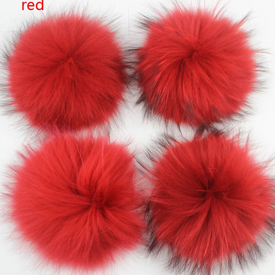 Whosale 5pcs/ Lot DIY White Pompom Raccoon Fox Fur Pom Poms Fur Balls for Knitted Hat Cap Beanies Scarf Real Fur Pompoms