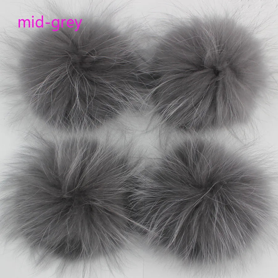Whosale 5pcs/ Lot DIY White Pompom Raccoon Fox Fur Pom Poms Fur Balls for Knitted Hat Cap Beanies Scarf Real Fur Pompoms