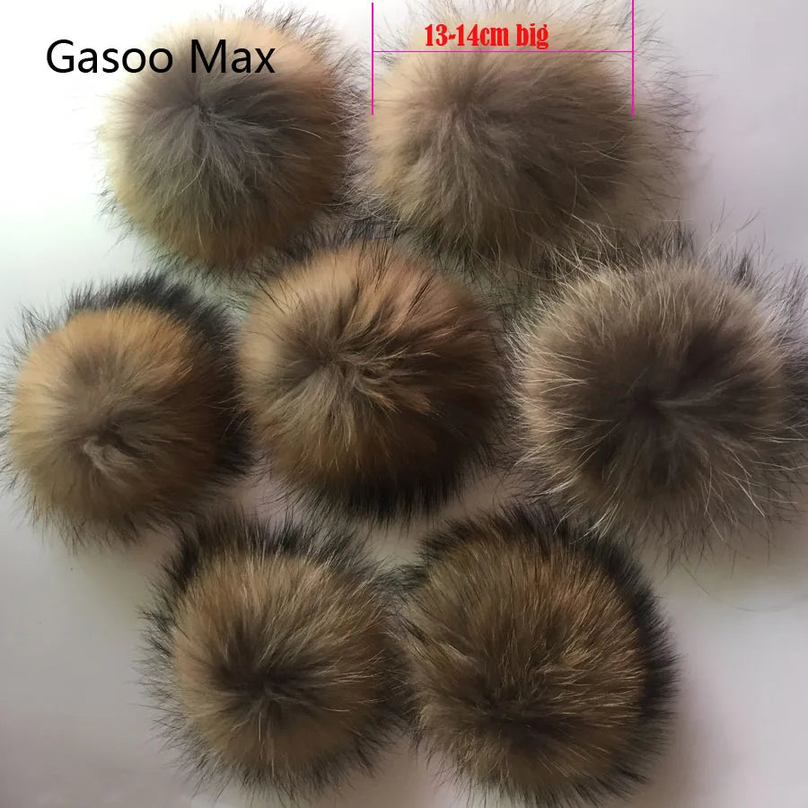 Whosale 5pcs/ Lot DIY White Pompom Raccoon Fox Fur Pom Poms Fur Balls for Knitted Hat Cap Beanies Scarf Real Fur Pompoms