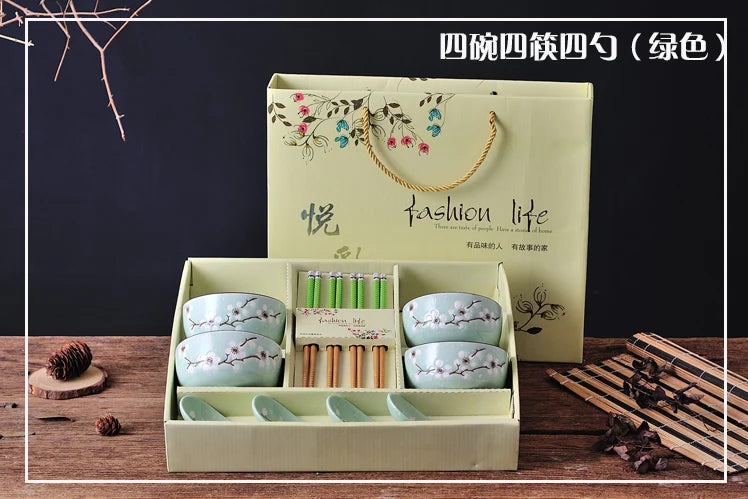 Creative ceramic bowl household tableware 4 bowls chinese gift dinnerware set tableware gift boxes wedding