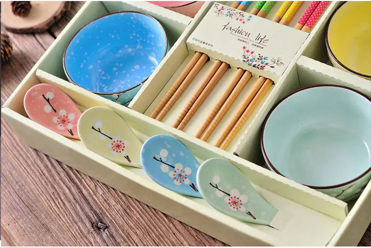 Creative ceramic bowl household tableware 4 bowls chinese gift dinnerware set tableware gift boxes wedding