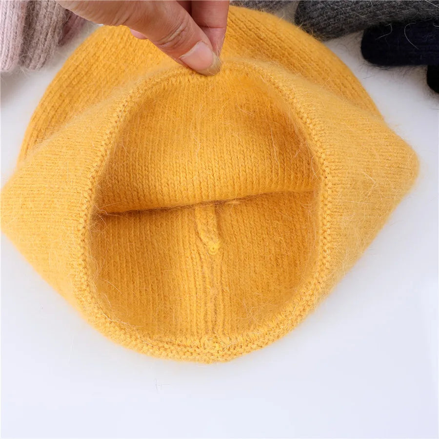 Winter Hat for Women Rabbit Cashmere Knitted Beanies Thick Warm Vogue Ladies Wool Angora Hat Female Beanie Hats