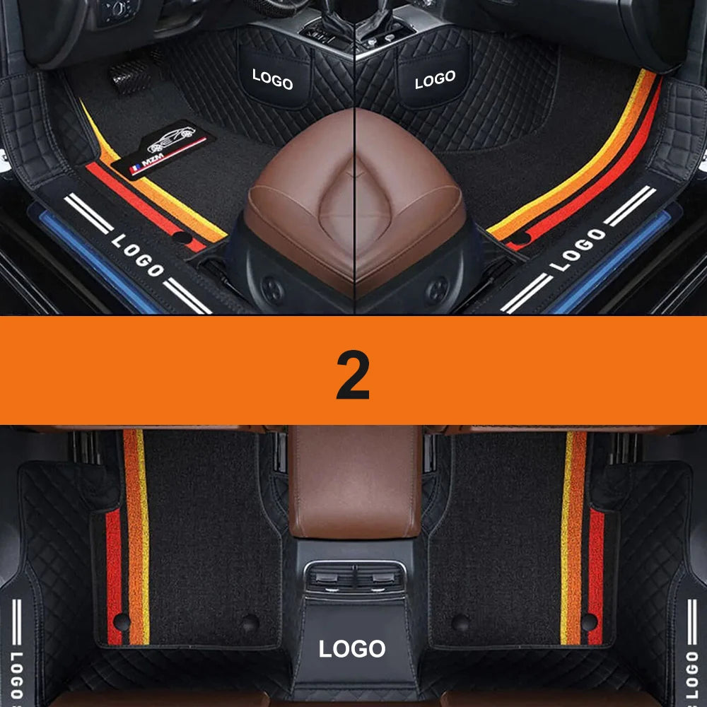 Double Car Floor Mats For Kia Stinger 2018-2022 Leather Chenille Car Mat Full Set Interior Accessories Custom Logo Carpet
