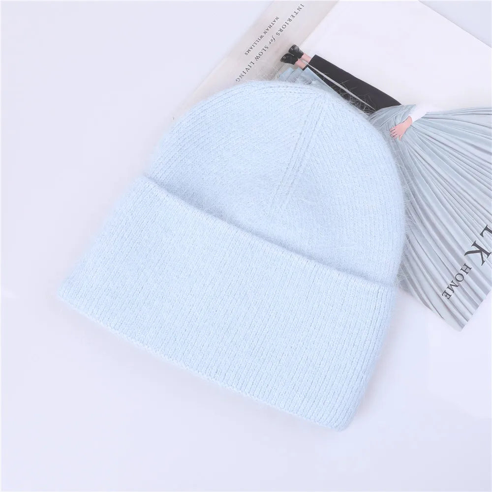Winter Hat for Women Rabbit Cashmere Knitted Beanies Thick Warm Vogue Ladies Wool Angora Hat Female Beanie Hats
