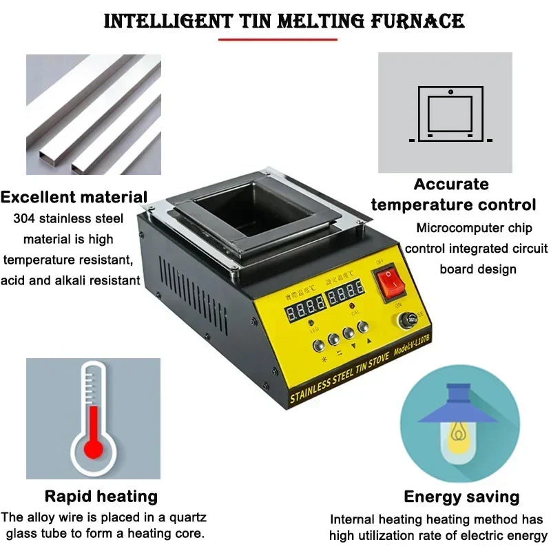 110V/220V Tin Melting Pot Solder Tin Pot Tin Melting Furnace Thermoregulation Soldering Desoldering Bath 30~400 Degree Ajustable