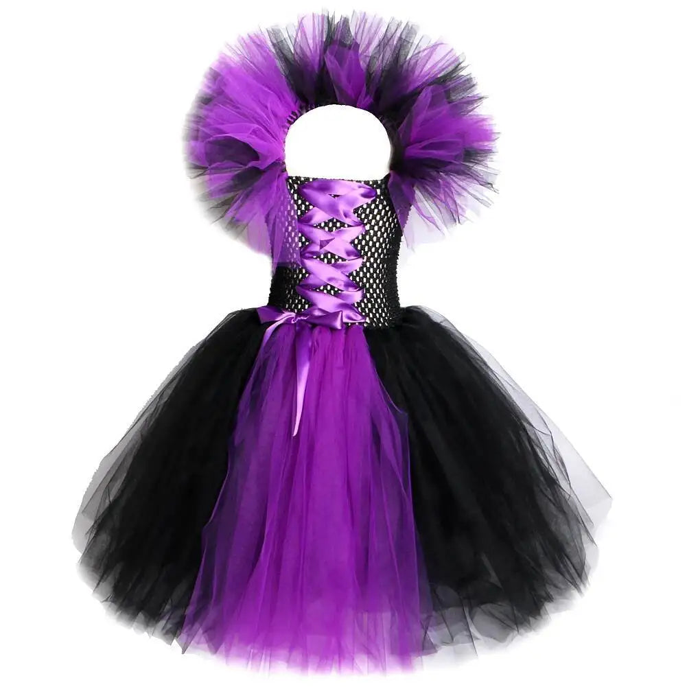 Horns Wings Costume Girls Princess Tutu Dress Devil Halloween Costumes for Kids Evil Queen Children Cosplay Dresses
