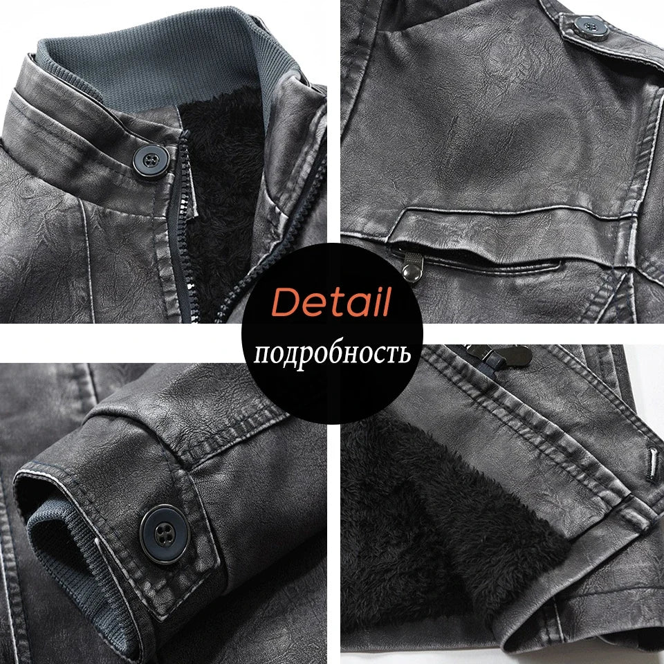 Men Outfit Fashion Warm Casual Vintage Faux Leather Jacket Coat Men Winter Brand New Long Thick Fleece Leather Jacket Parkas