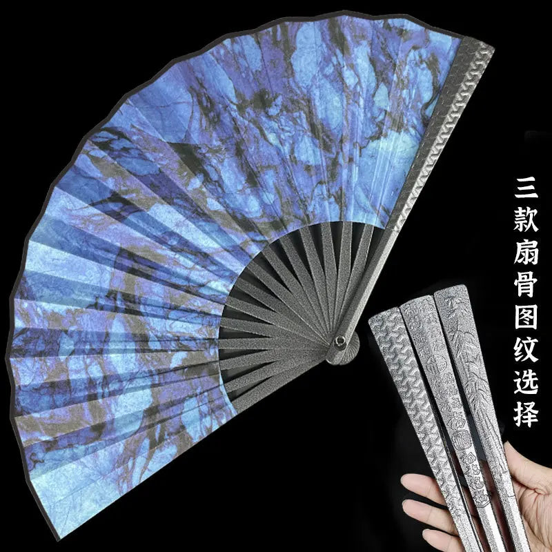 Metal Kung Fu Folding Fan Silk Cloth Fan Surface Tungsten Steel Alloy Self-defense Kung Fu Fan