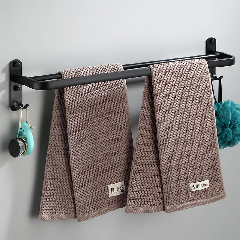 3 Tier Towel Rack with Hook Space Aluminum Towel Holder Storage Organizer Wall Mounted for Bathroom Kitchen Hotel Black