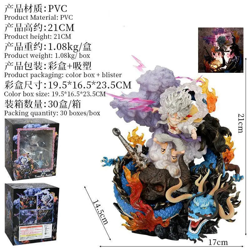 One Piece 21cm Luffy VS Kaidou Figure Gear5 Nika Q Version With Light Model Ornaments Anime Cool Doll Gifts Collect Toys