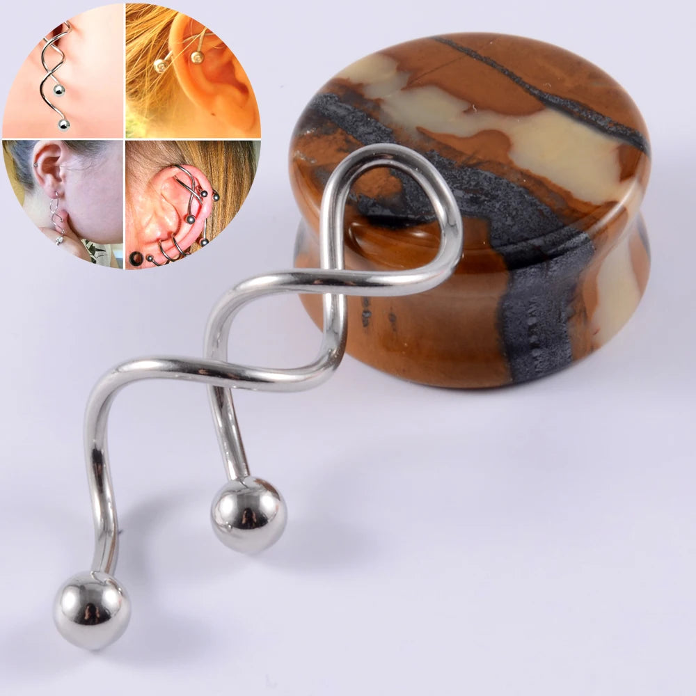 1Pcs Surgical Steel Punk Snake Industrial Barbell Ring Arrow Cone Straight Barbell Ring Cartilage Earring Helix Body Jewelry