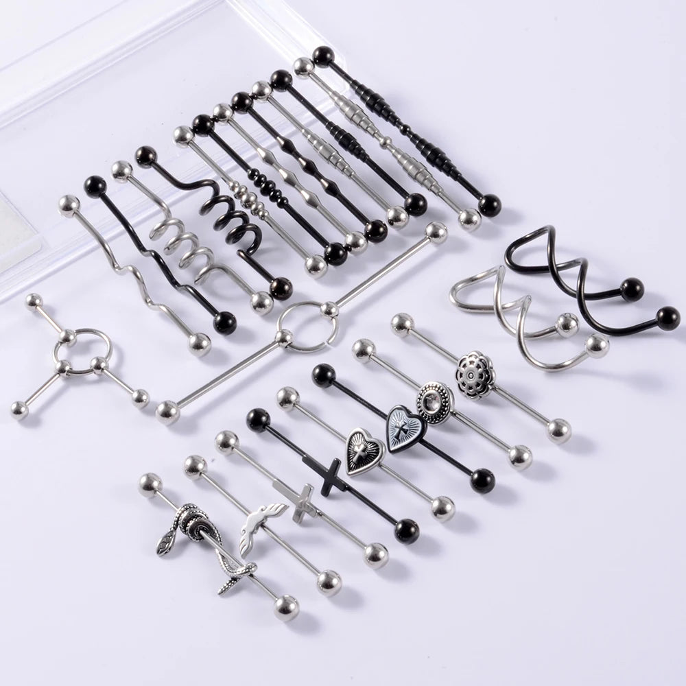 1Pcs Surgical Steel Punk Snake Industrial Barbell Ring Arrow Cone Straight Barbell Ring Cartilage Earring Helix Body Jewelry