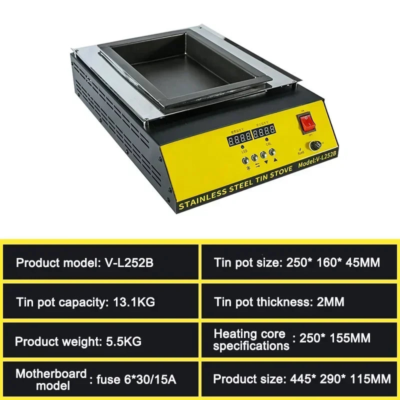 110V/220V Tin Melting Pot Solder Tin Pot Tin Melting Furnace Thermoregulation Soldering Desoldering Bath 30~400 Degree Ajustable