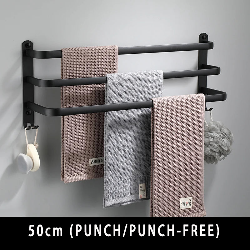 3 Tier Towel Rack with Hook Space Aluminum Towel Holder Storage Organizer Wall Mounted for Bathroom Kitchen Hotel Black