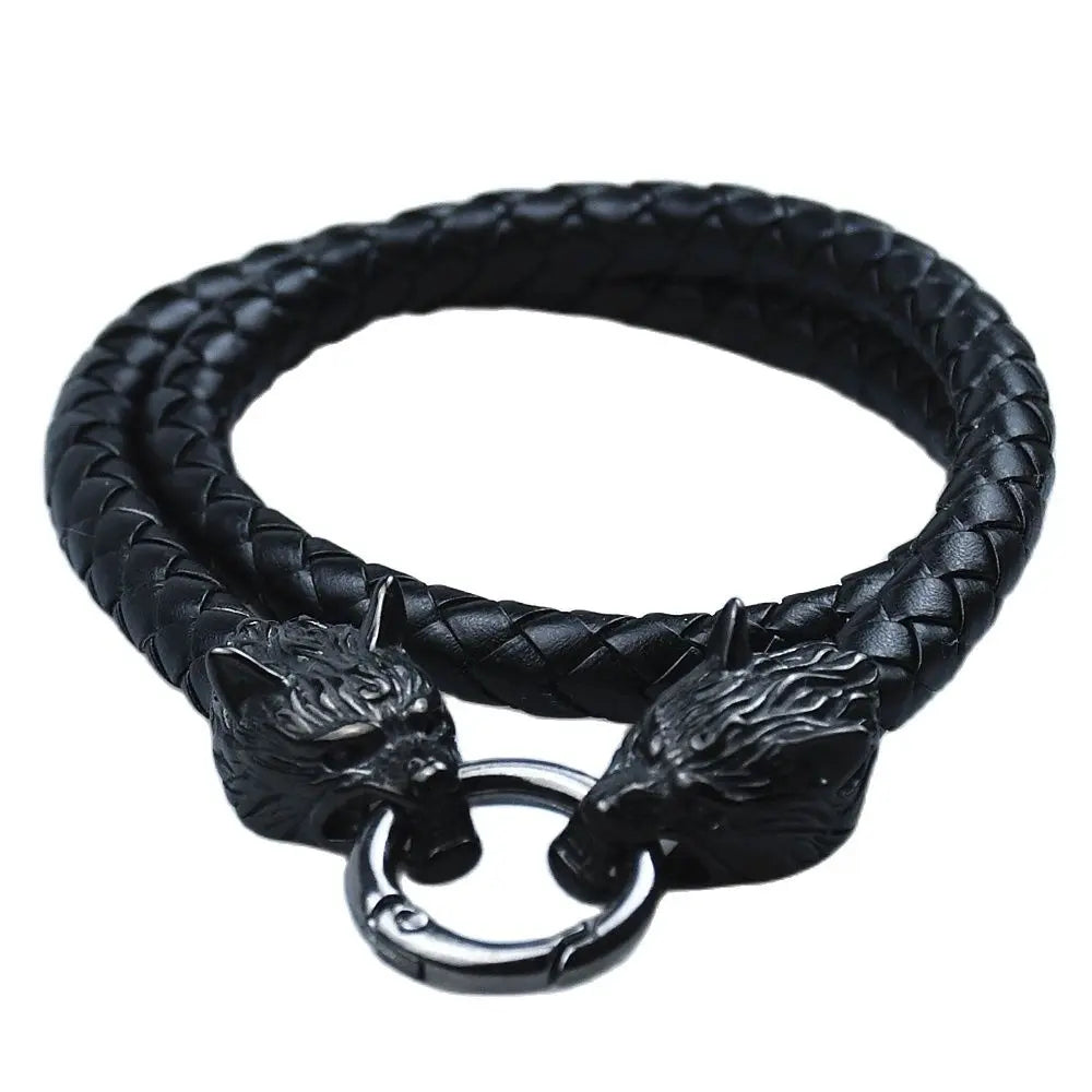 Stainless Steel Black Rune Wolf Head Chain With Thor's Hammer Mjolnir Anchor Pendant Viking Amulet Necklace Male Jewelry