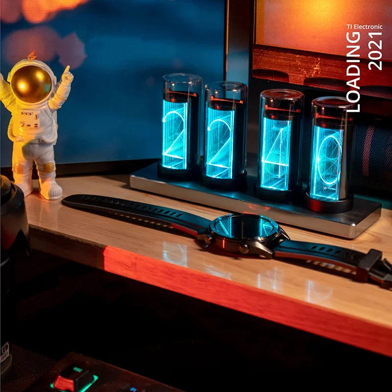 Digital Nixie Glow Tube Clock Metal Wood RGB Table Clock LED Silent Luxury Electronic Desktop Clocks Vintage Digital Watch Gift