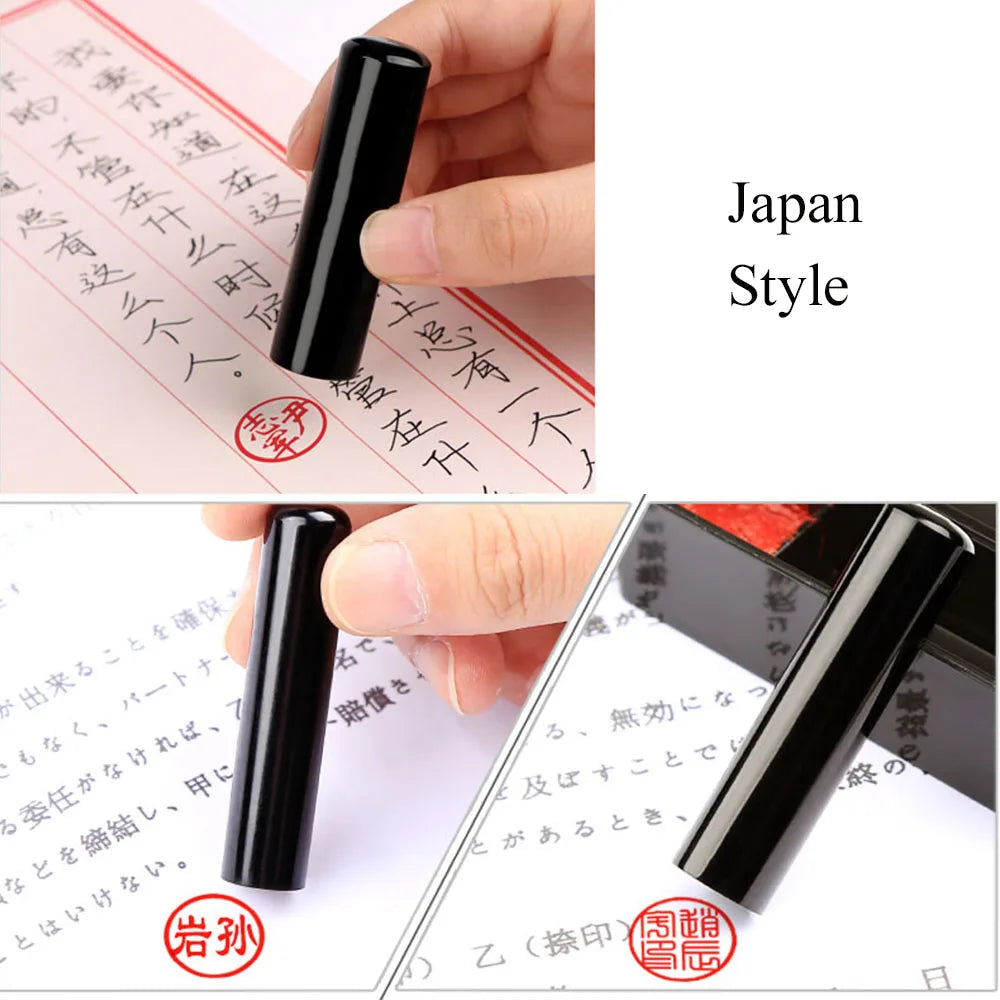 Japan Hanko Name Stamps Black OX Horn Round Stamp Customize Signature Calligraphy Painting Chop Seal Gifts