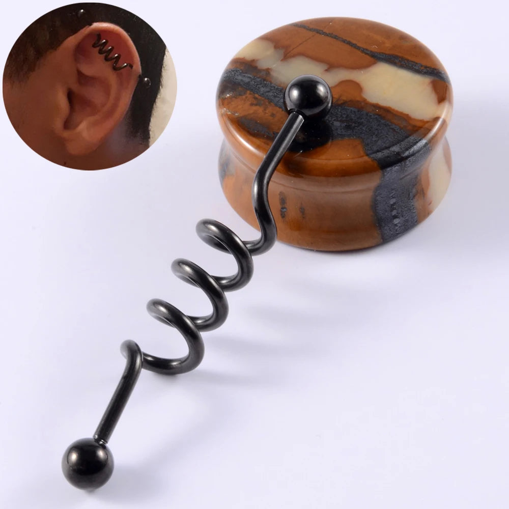 1Pcs Surgical Steel Punk Snake Industrial Barbell Ring Arrow Cone Straight Barbell Ring Cartilage Earring Helix Body Jewelry