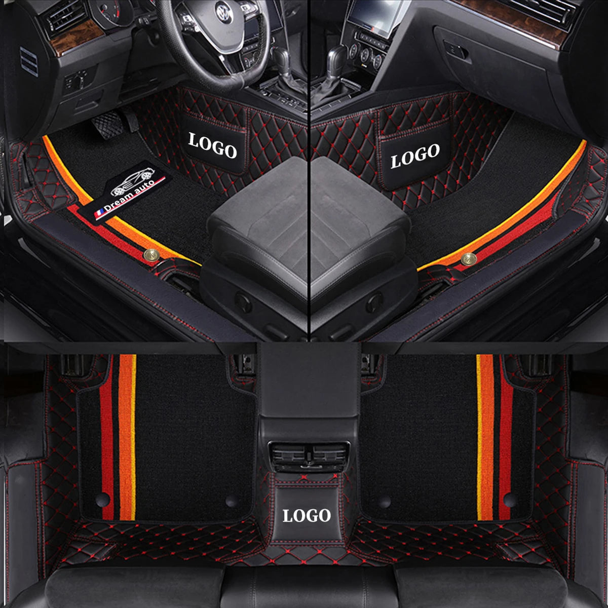 Double Car Floor Mats For Kia Stinger 2018-2022 Leather Chenille Car Mat Full Set Interior Accessories Custom Logo Carpet