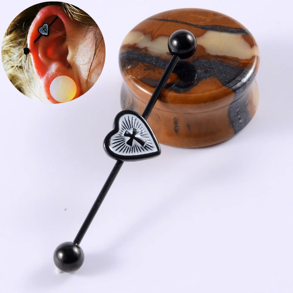 1Pcs Surgical Steel Punk Snake Industrial Barbell Ring Arrow Cone Straight Barbell Ring Cartilage Earring Helix Body Jewelry