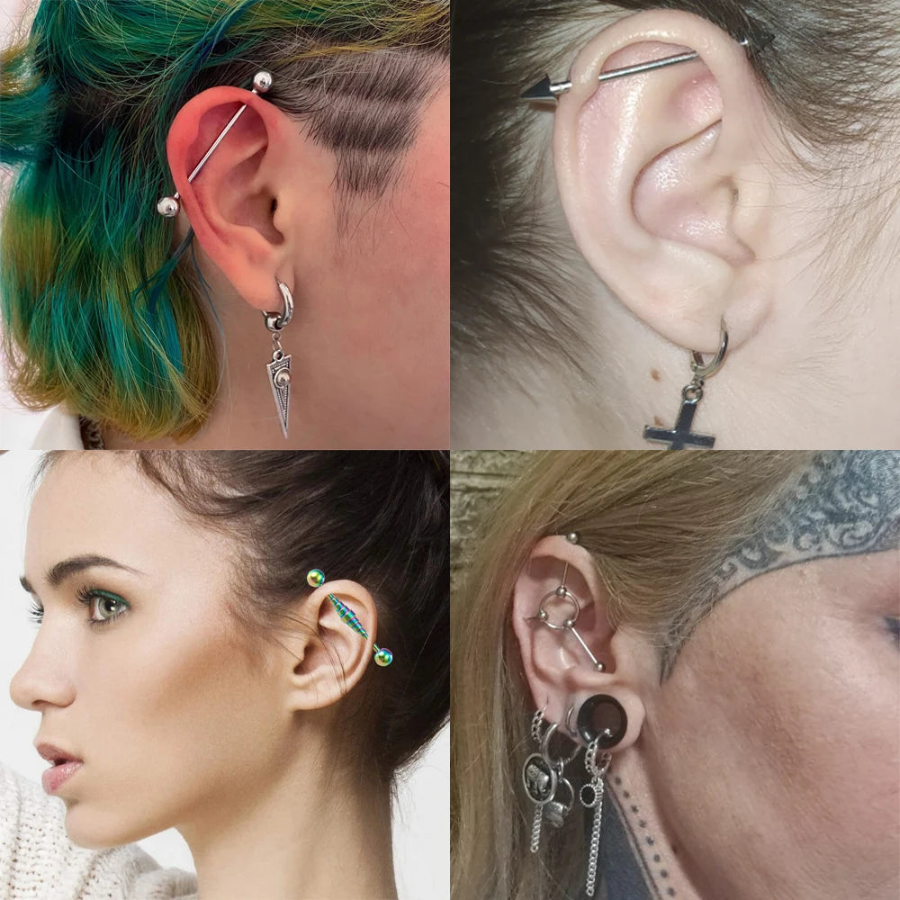 1Pcs Surgical Steel Punk Snake Industrial Barbell Ring Arrow Cone Straight Barbell Ring Cartilage Earring Helix Body Jewelry
