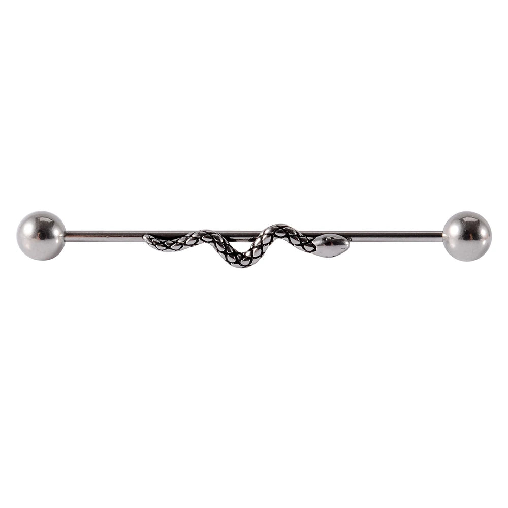 1Pcs Surgical Steel Punk Snake Industrial Barbell Ring Arrow Cone Straight Barbell Ring Cartilage Earring Helix Body Jewelry