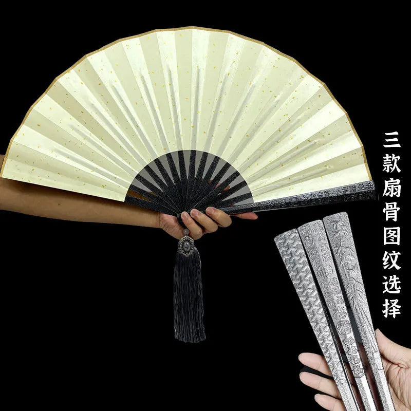 Metal Kung Fu Folding Fan Silk Cloth Fan Surface Tungsten Steel Alloy Self-defense Kung Fu Fan