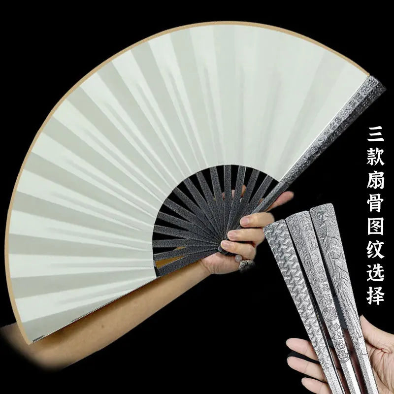 Metal Kung Fu Folding Fan Silk Cloth Fan Surface Tungsten Steel Alloy Self-defense Kung Fu Fan