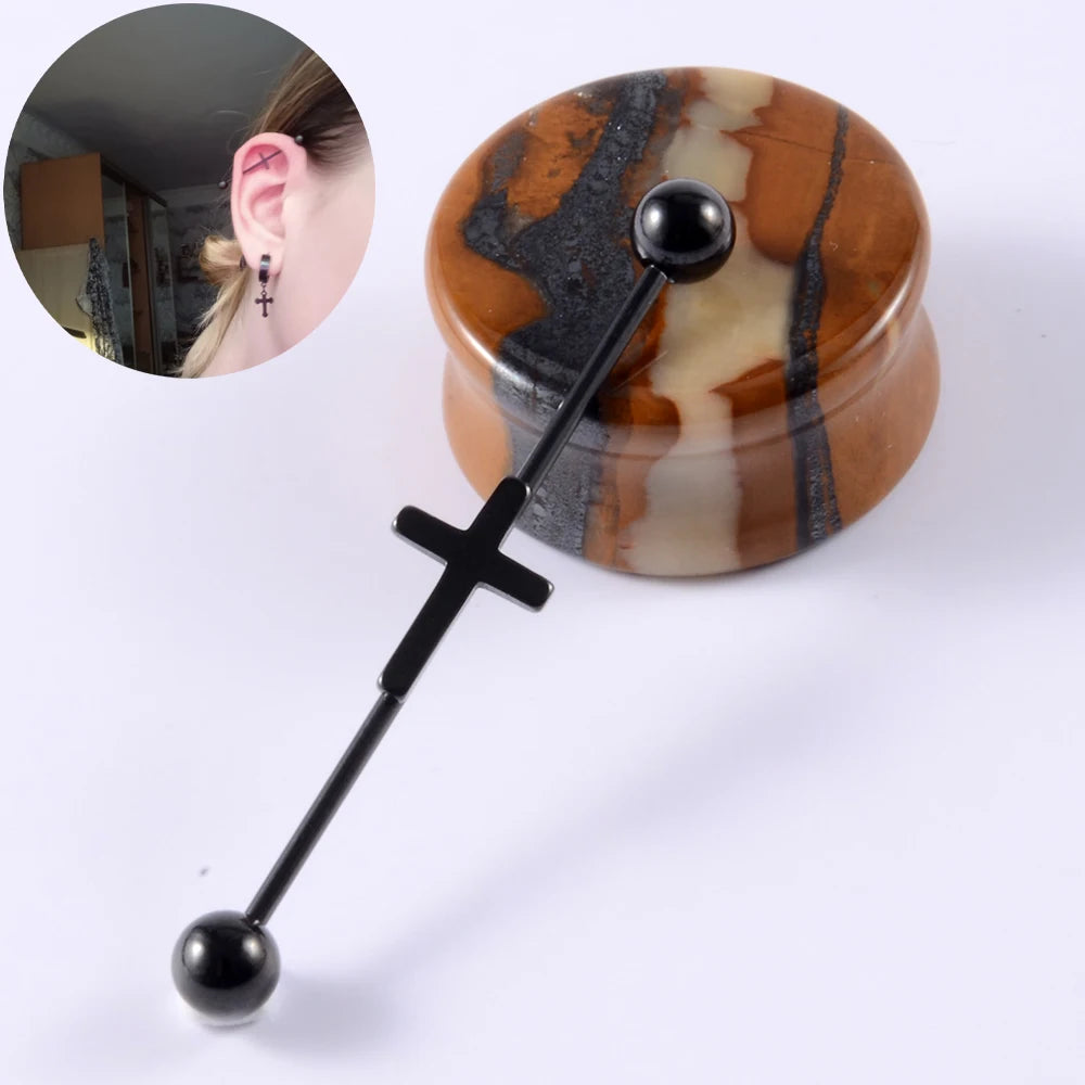 1Pcs Surgical Steel Punk Snake Industrial Barbell Ring Arrow Cone Straight Barbell Ring Cartilage Earring Helix Body Jewelry