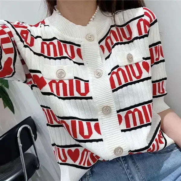 New in New Pink Purple Short Knit Sweater Women's Autumn/winter Letter Brand Loose Long-sleeved Knitted Top Cropped Sweate