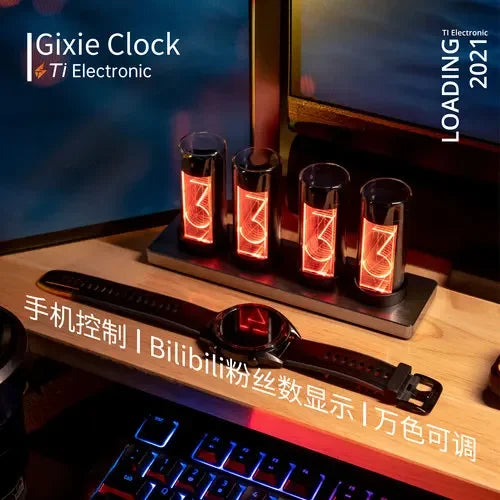 Digital Nixie Glow Tube Clock Metal Wood RGB Table Clock LED Silent Luxury Electronic Desktop Clocks Vintage Digital Watch Gift