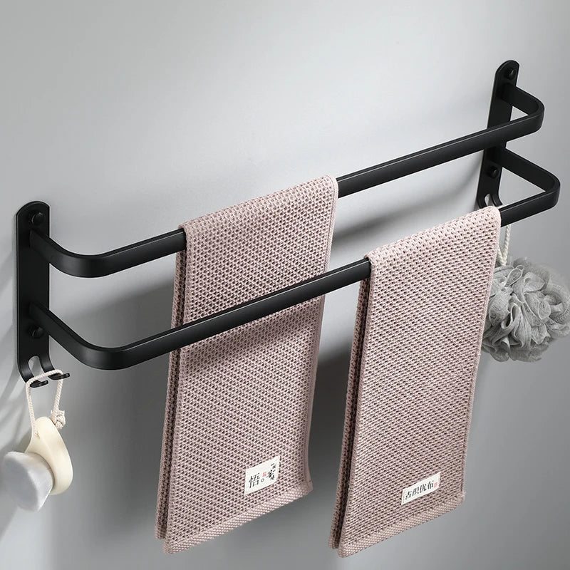 3 Tier Towel Rack with Hook Space Aluminum Towel Holder Storage Organizer Wall Mounted for Bathroom Kitchen Hotel Black