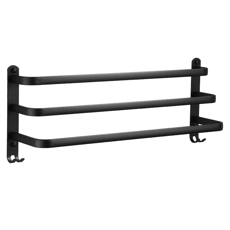 3 Tier Towel Rack with Hook Space Aluminum Towel Holder Storage Organizer Wall Mounted for Bathroom Kitchen Hotel Black