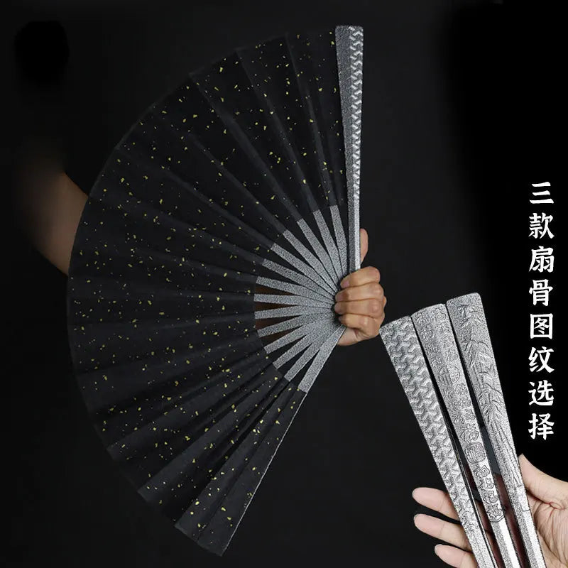 Metal Kung Fu Folding Fan Silk Cloth Fan Surface Tungsten Steel Alloy Self-defense Kung Fu Fan