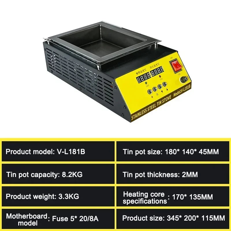 110V/220V Tin Melting Pot Solder Tin Pot Tin Melting Furnace Thermoregulation Soldering Desoldering Bath 30~400 Degree Ajustable