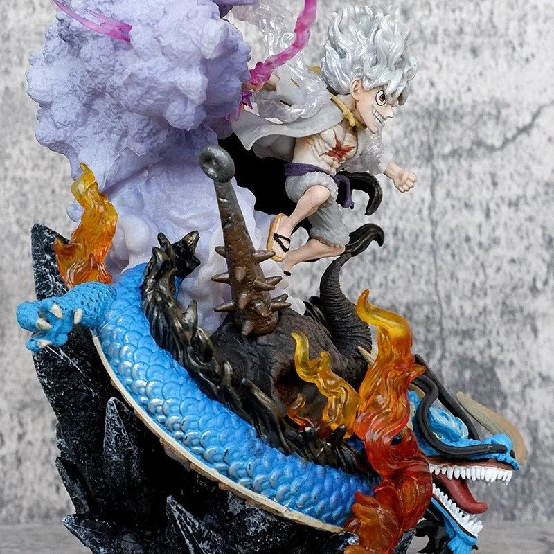 One Piece 21cm Luffy VS Kaidou Figure Gear5 Nika Q Version With Light Model Ornaments Anime Cool Doll Gifts Collect Toys